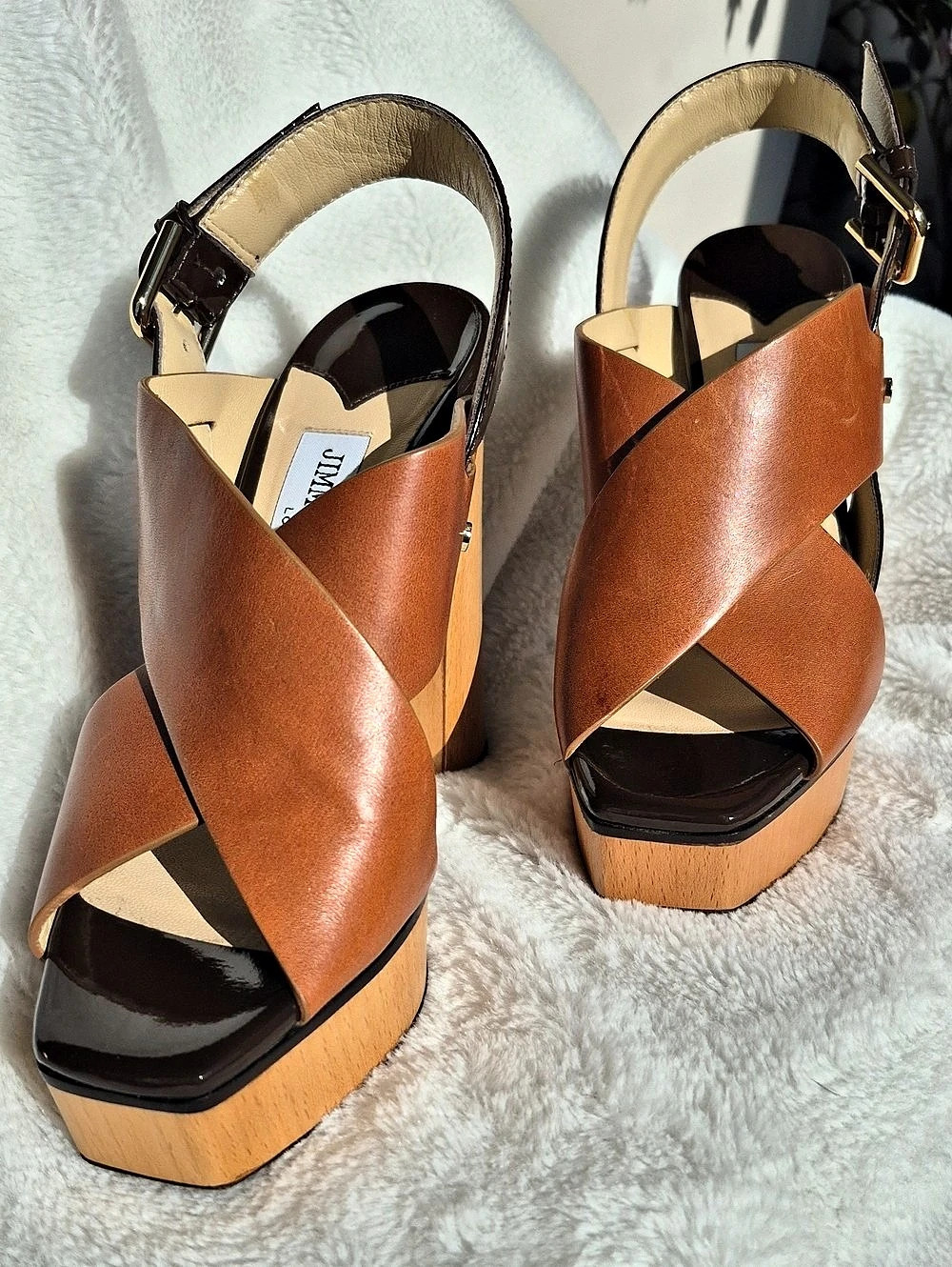 Jimmy Choo Platform Cross Strap Heels in Brown & Black EU 36 With Dust Bag